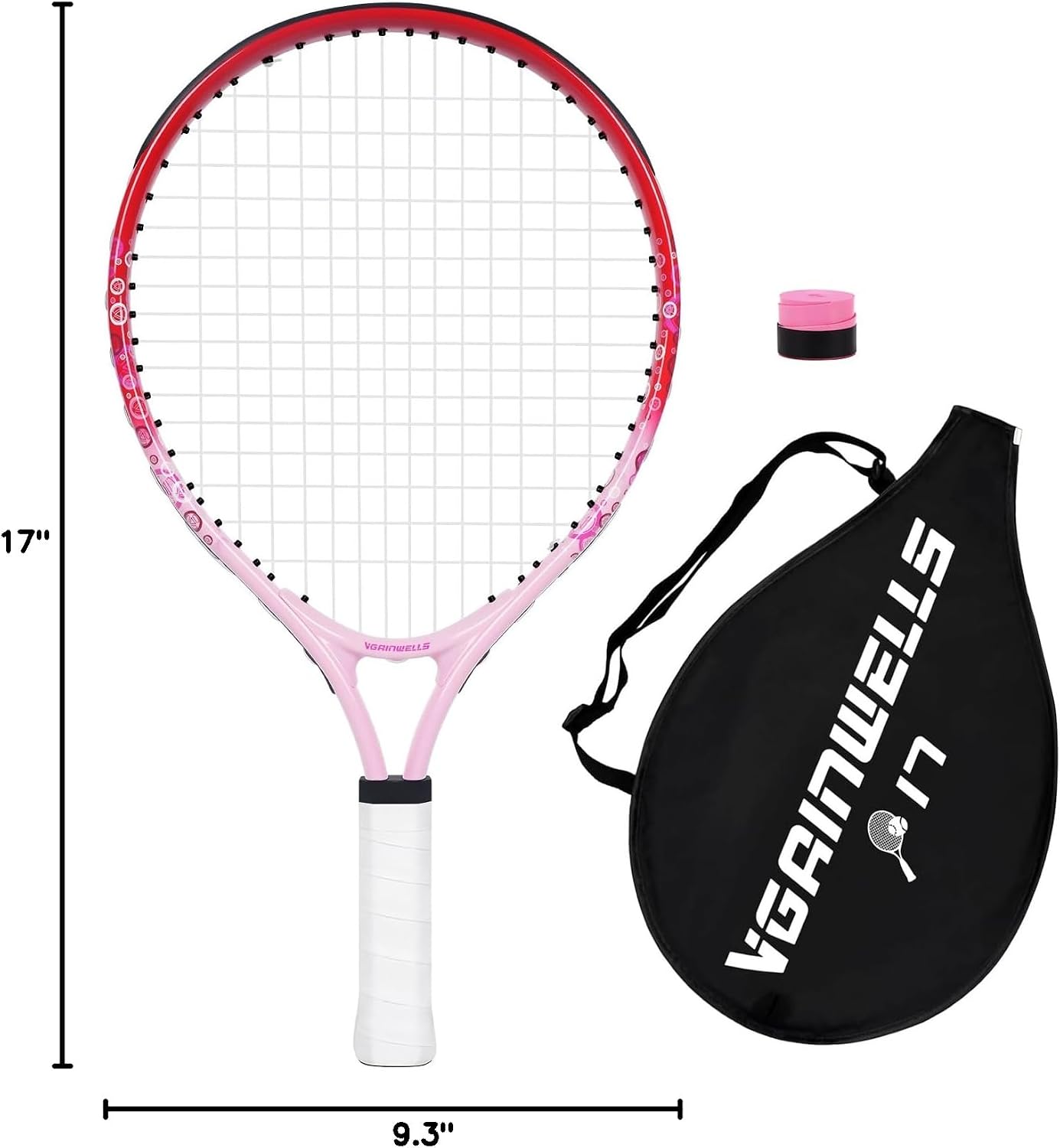 17"-23" Kids Tennis Racket for Aged 2-9, Lightweight and Durable, Including 1 Toddler Tennis Racket and 1 Replacement Grip Tapes