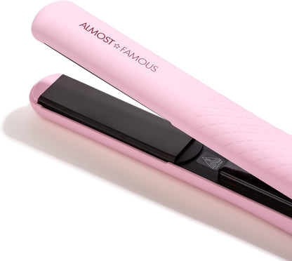 Almost Famous Hair Straightener with Ceramic Plates, Adjustable Heat Setting, Professional Beauty Tool for All Hair Type - Pink