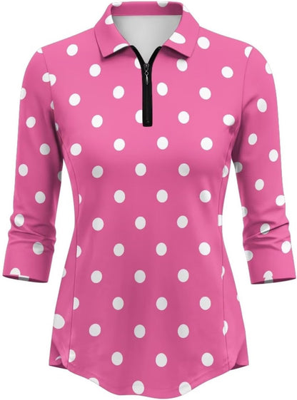 Boatee Golf Shirts for Women 3/4 Sleeve Cloth Quarter Zip Suitable for Outdoor Sports for Winter Outdoor Sports