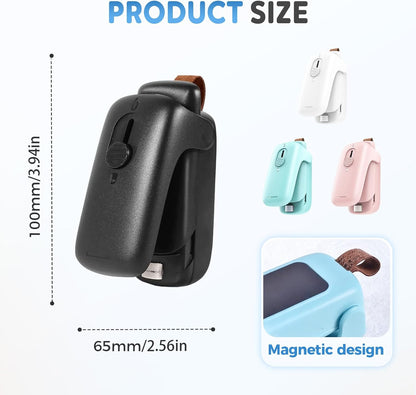 Mini Bag Sealer, 2025 Upgraded 2 in 1 Bag Sealer Heat Seal with Cutter and with Lanyard, Rechargeable Portable Resealer Machine for Snack Plastic Bags Food Storage Travel (1, Pink)