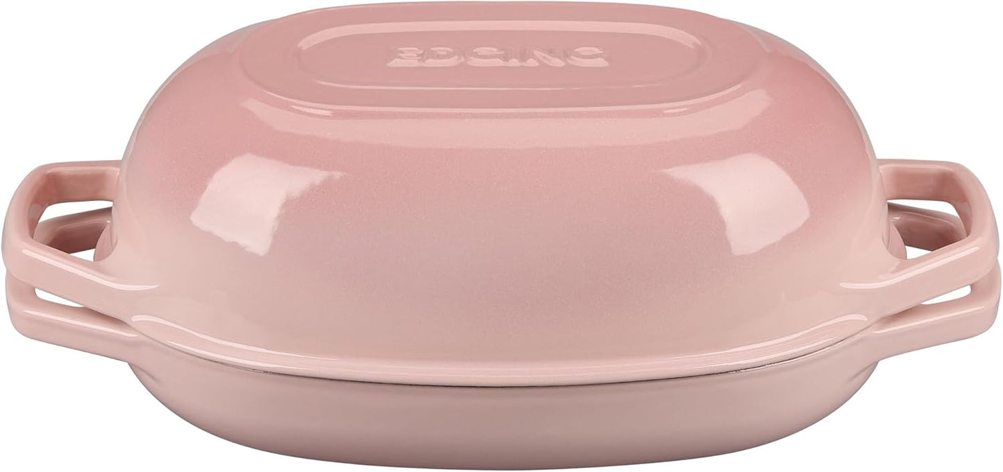 EDGING CASTING Enameled Cast Iron Oval Dutch Oven Pot with Lid, Dutch Oven for Sourdough Bread Baking, Bread Oven, Bread Dutch Oven, Oval Bread Pan, 5qt, Pink