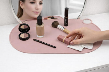 Durable Silicone Vanity Makeup Mat - Heat Resistant, Portable, and Protective | Perfect for Travel and Daily Vanity Surface Protection (Pink)