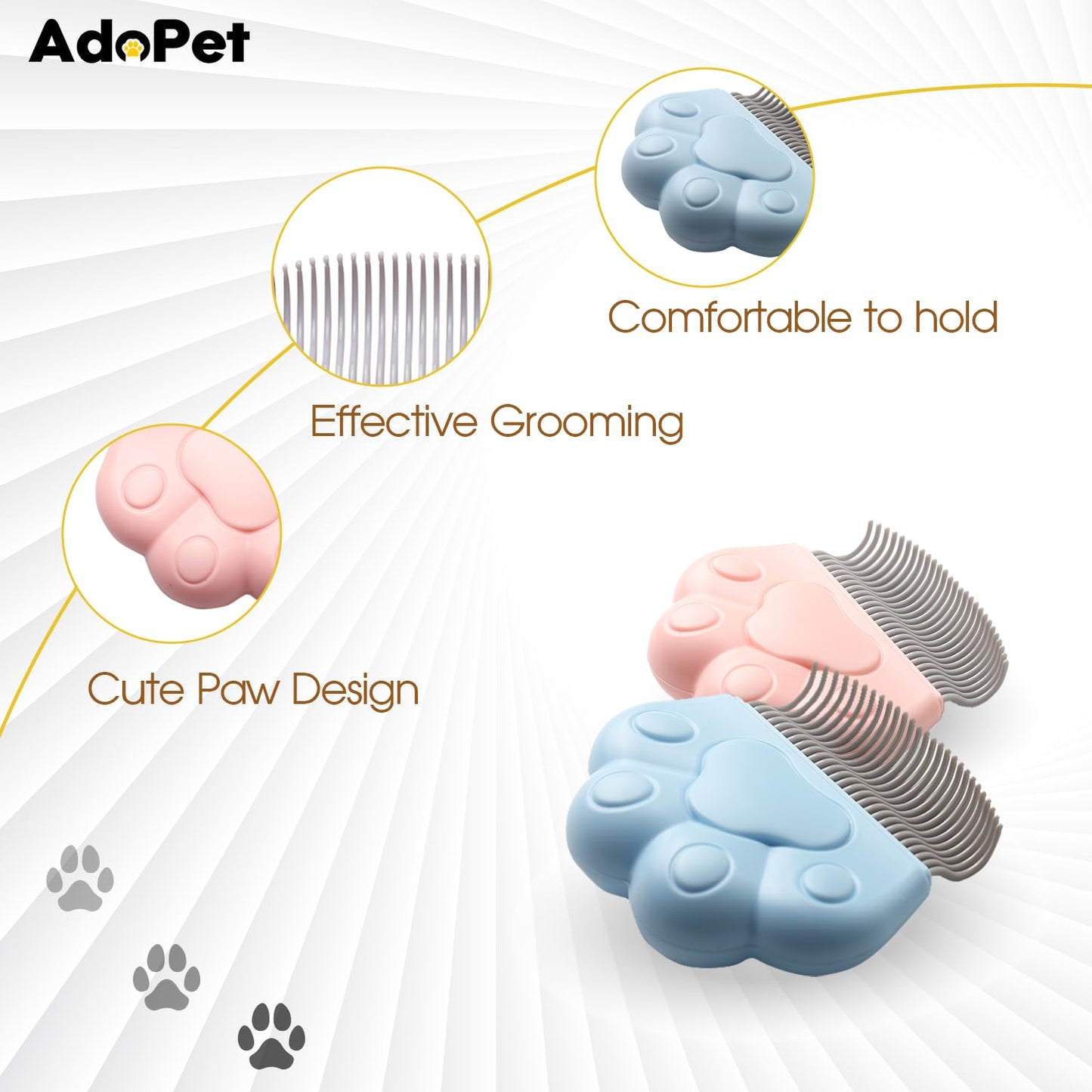 Pet Grooming Comb 2 Pack Paw Shape Brushes for Cats and Dogs – Blue and Pink Portable Massage Comb with Ergonomic Handle – Durable Wear-Resistant Brush for Shedding, Loose Fur, Tangles and Dander