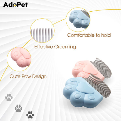 Pet Grooming Comb 2 Pack Paw Shape Brushes for Cats and Dogs – Blue and Pink Portable Massage Comb with Ergonomic Handle – Durable Wear-Resistant Brush for Shedding, Loose Fur, Tangles and Dander