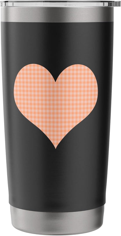 Cute Pastel Coral Peach Plaid Gingham Checkered Pattern Stainless Steel Insulated Tumbler