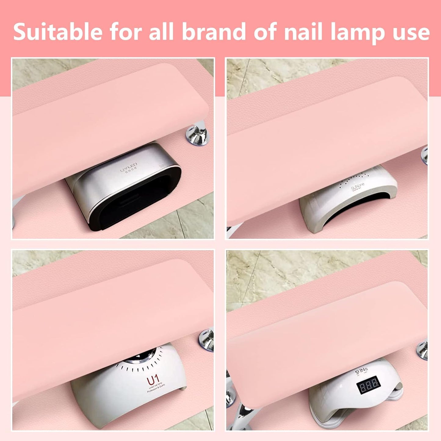 Nail Arm Rest for Acrylic Nails with Nail Table Mat, Microfiber Leather Nail Hand Rest Cushion for Nails, Soft Hand Pillow Footstool with Foldable Nail Art Hand Rest Pad for Nail Tech Use (Pink)