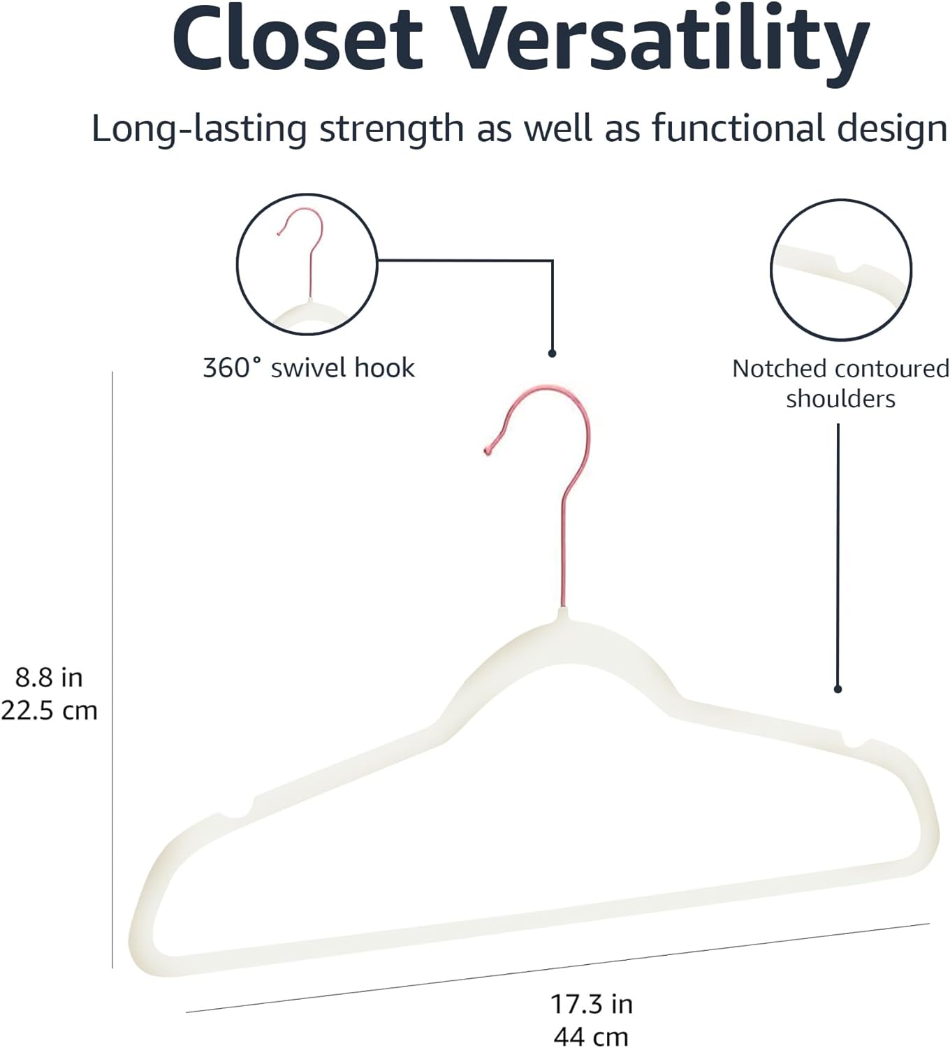 Amazon Basics Slim Velvet Non-Slip Space Saving Suit Clothes Hangers, Closet Organizer, Ivory/Rose Gold, 30-Pack