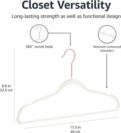 Amazon Basics Slim Velvet Non-Slip Space Saving Suit Clothes Hangers, Closet Organizer, Ivory/Rose Gold, 30-Pack