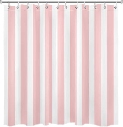 MASLEK Pink and White Striped Shower Curtain for Bathroom, Modern Vertical Stripe Geometric Bathroom Decor Minimalist Aesthetics Bathroom Curtain with Hooks, 72W X 72L Inch