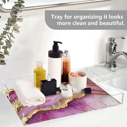 Clear Acrylic Tray Marble Neutral Hot Peach Clear Serving Tray with Handles 12" x 16" Acrylic Trays for Serving Waterproof
