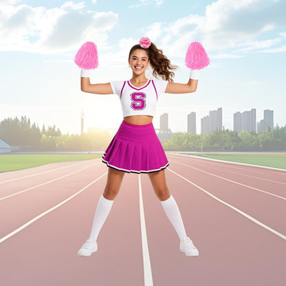Hooshing 5PCS Pom Poms Cheerleading Shaker and Hair Ropes Wrist Ties with Poms for Cheerleader Girls Sports Spirits Rewards Cheer in Party Festival