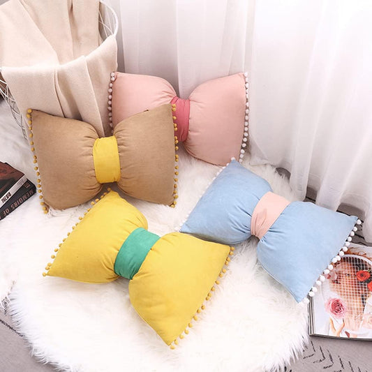 Boho Decorative Throw Pillow Covers with Pom Poms Soft Velvet Pillow Cases Bow Lumbar Pillow Covers 14 x 20 Cushion Case for Bed Couch Living Room Decor Blush