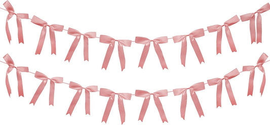 2pcs Pink Bow Garland Banner, Satin Ribbon Decorations for Coquette Theme Wedding and Engagement Party Decor (Blush)