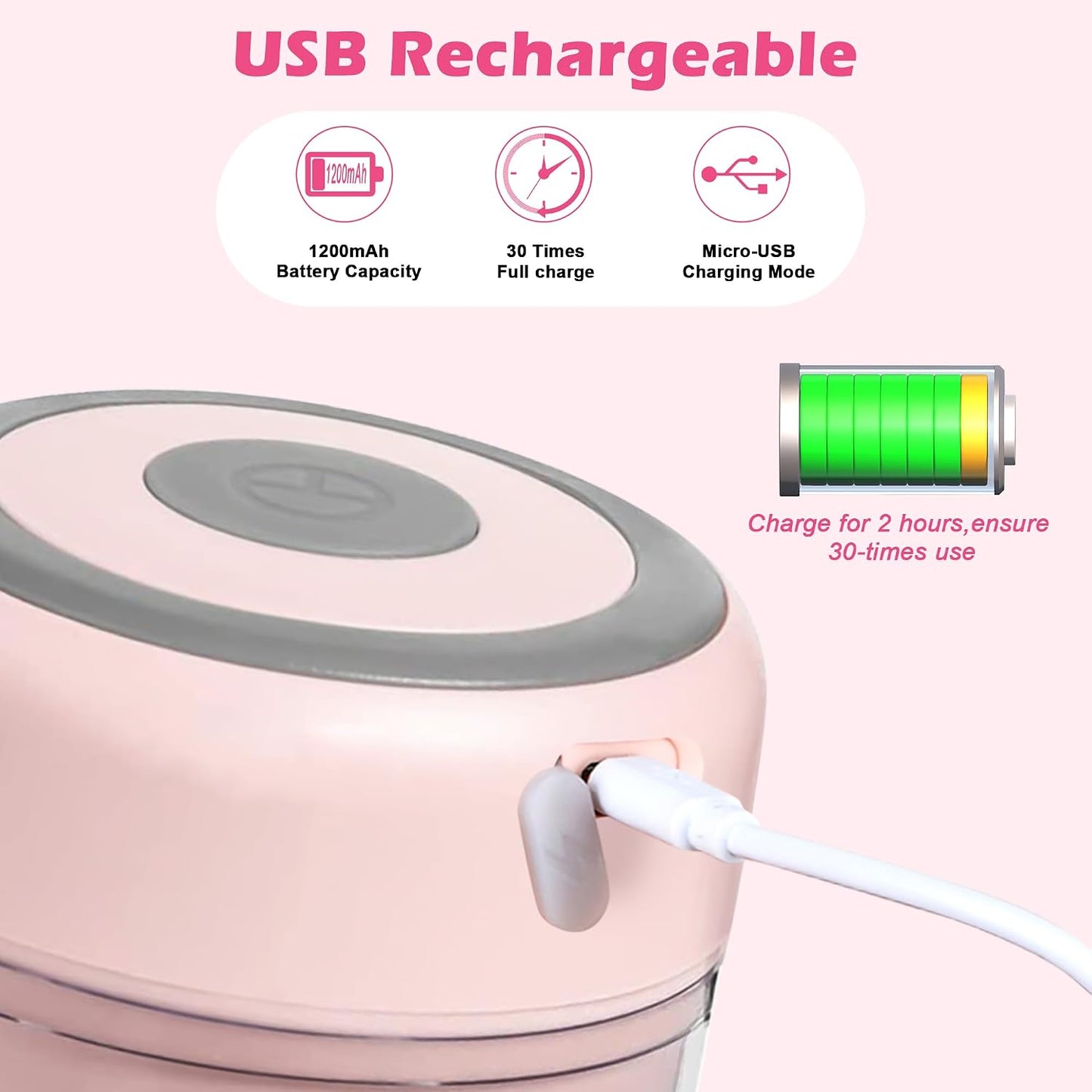 Electric Garlic Mincer, 250ML Small Onion Chopper USB, Portable Mini Food Processor for Vegetable Chopper Garlic Ginger Chili Veg, Pink