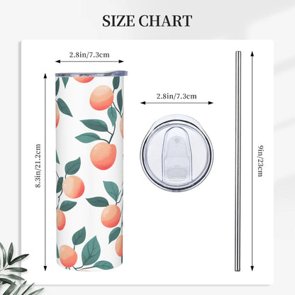 20oz Stainless Steel Tumbler with Lid & Straw, Peach Pattern Leaves Insulated Coffee Travel Mug for Men Women, Straight Tumbler Cup for Hot & Cold, Reusable Tumbler for Home Office Car