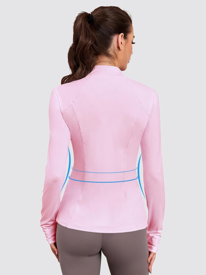 VUTRU Women Athletic Jacket Fitted Workout Running Zip Up Track Coat Layer with Thumb Holes Pockets for Yoga Gym Travel