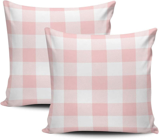 Home Decoration Throw Pillow Cases Covers Light Pink Preppy Buffalo Check Plaid Pillowcases Square Two Sides Print 24x24 Inches Set of 2