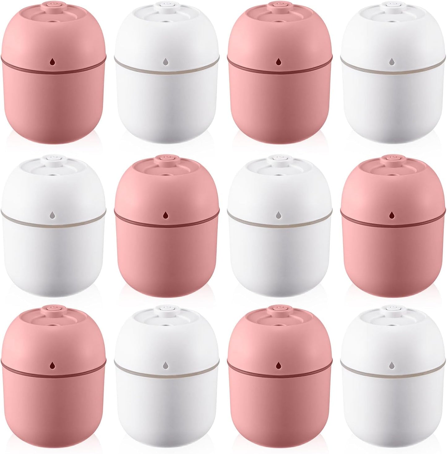 Hortsun 12 Pcs Portable Small Humidifier USB Personal Desktop 220 ml Mini Humidifier for Bedroom Plants Car Office Room Home Travel (White,Pink)