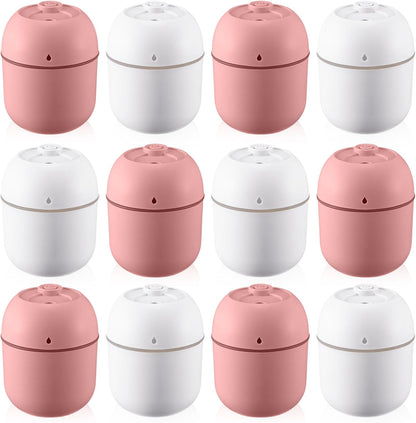 Hortsun 12 Pcs Portable Small Humidifier USB Personal Desktop 220 ml Mini Humidifier for Bedroom Plants Car Office Room Home Travel (White,Pink)