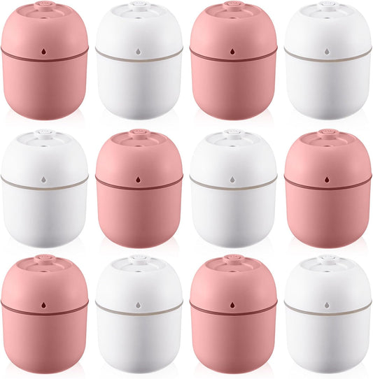 Hortsun 12 Pcs Portable Small Humidifier USB Personal Desktop 220 ml Mini Humidifier for Bedroom Plants Car Office Room Home Travel (White,Pink)