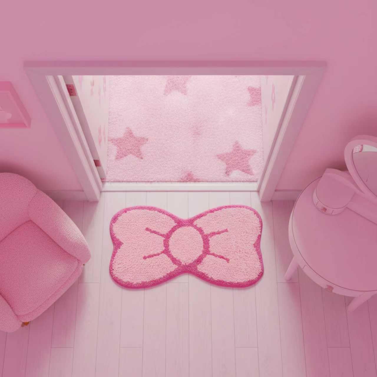 Pink Bow Bathroom Rug Cute Bow Decorative Doormat Kawaii Shaped Mat Gifts Cute Cartoon Kitten Floor Mat Holiday Doormats Non Slip Washable Bath Rug for Bathroom (Medium, Pink Bow)