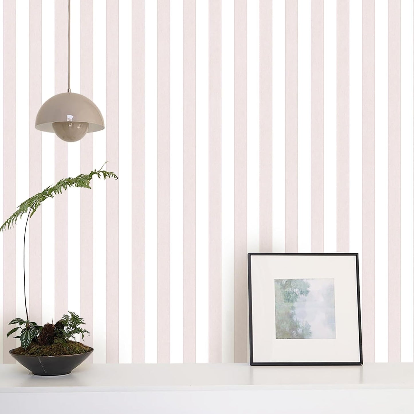Tomete Pink and White Striped Wallpaper Peel and Stick Modern 17.3"x78.7" Self-Adhesive Removable Wallpaper for Girls, Work in Bedroom, Nursery, Vinyl Film for Cabinets Waterproof, Easy to Clean/Match