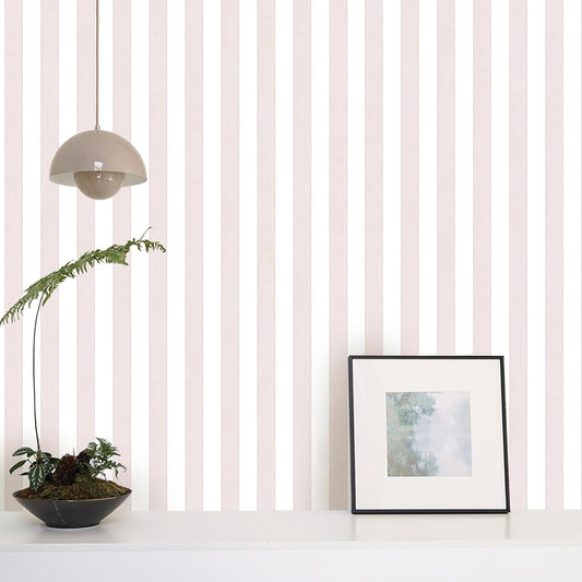 Tomete Pink and White Striped Wallpaper Peel and Stick Modern 17.3"x78.7" Self-Adhesive Removable Wallpaper for Girls, Work in Bedroom, Nursery, Vinyl Film for Cabinets Waterproof, Easy to Clean/Match