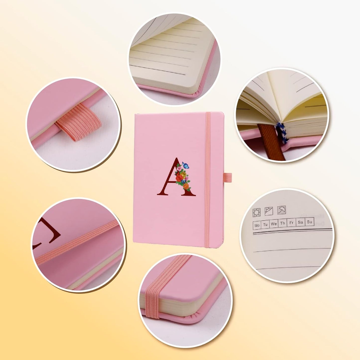 Pink Notebook for Women, 5.7"X8.3" A5 Journal Notebook with Letter S, Dual-Sided Writing Notebook with Dividers, Cute Leather Journal for Work, Business, School, Meetings, Travelers, Small Notebook