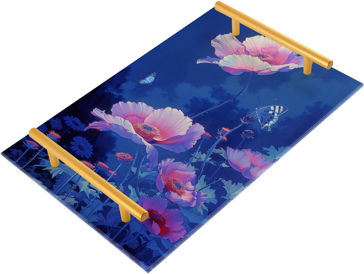Modern Peach Poppie Butterfly Decorative Acrylic Plastic Trays with Handles Board Serving Tray for Jewelry Perfume for Square Serving bandejas para comida