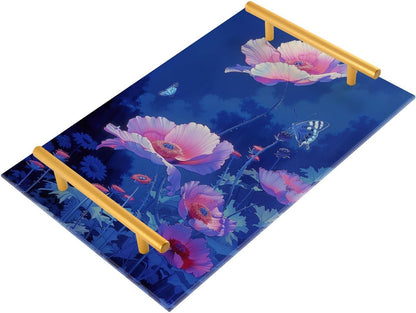 Modern Peach Poppie Butterfly Decorative Acrylic Plastic Trays with Handles Board Serving Tray for Jewelry Perfume for Square Serving bandejas para comida