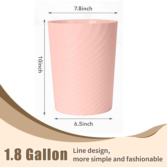 Small Plastic Trash Can - 1.8 Gallon - Pink - Wastebasket Garbage Can Container - Bathrooms, Laundry Room, Kitchens, Offices