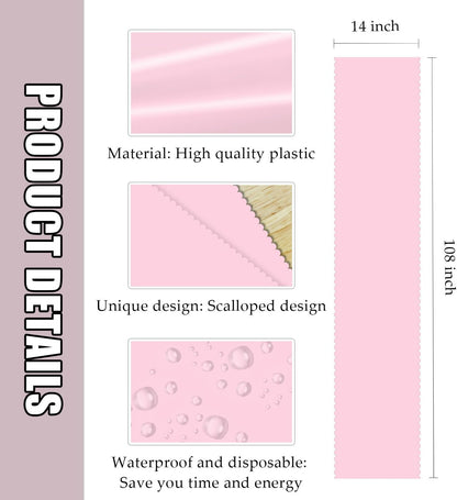 6 PCS Light Pink Scalloped Table Runner Plastic 14 x 108 Plastic Runners for Birthday Wedding Baby Shower Party Holiday Table Centerpiece Decorations Disposable Table Runner
