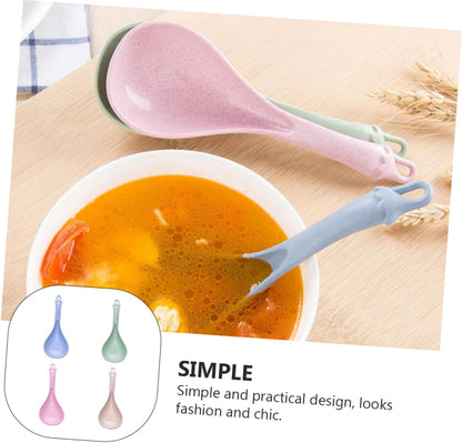 4pcs Long Handle Soup Spoon Stirring and Rice Spoons for Cereal Porridge and Hot Pot Lightweight Kitchen Utensils Blue Green Beige Pink