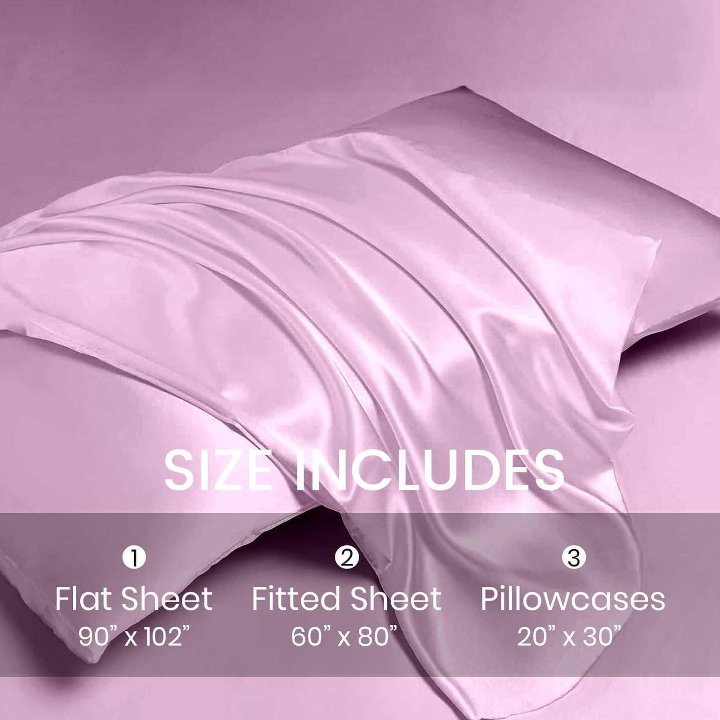 Revdomfly 4 Pcs Queen Size Luxury Silky Soft Pink Satin Sheet Set,1 Premium Moisture Wicking Fitted Sheet Fits Up to 16 Inches Deep Pocket + 1 Flat Sheet + 2 Pillowcases（Pink, Queen）