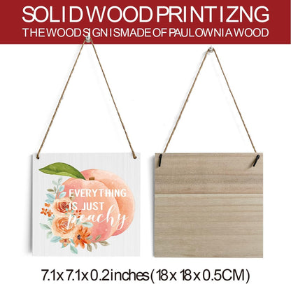 HTBIG Peach Fruit Decor Wood Sign - Farmhouse Style, 7.1 x 7.1 Inches, Nature Theme, Wall Mount, Perfect for Home, Office, Kitchen, Outdoor Decor & Gifts