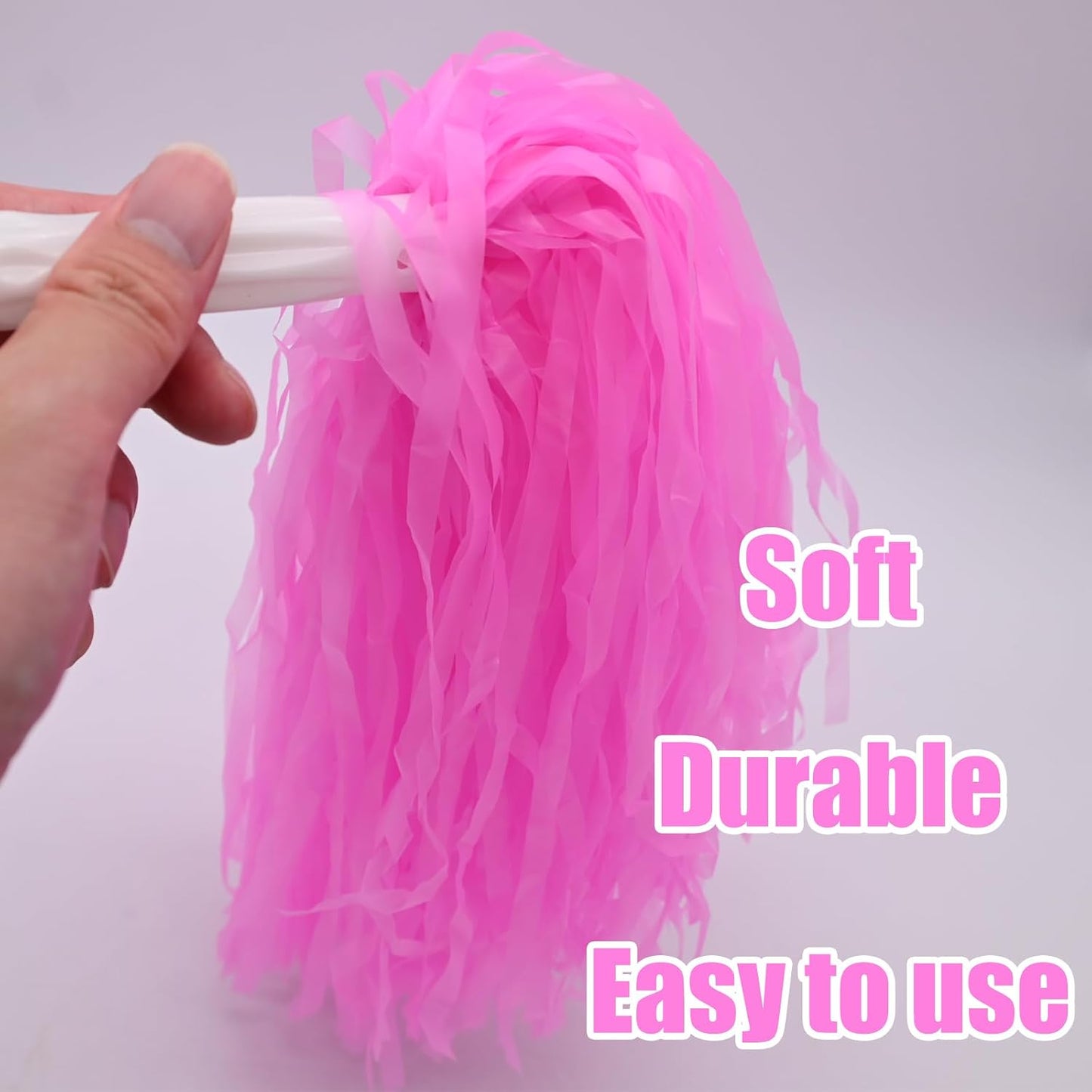 2 Pcs Cheerleading Pom Poms with Handle for Girl Team Spirit Sports Games Dance Outfit (Pink Matte)