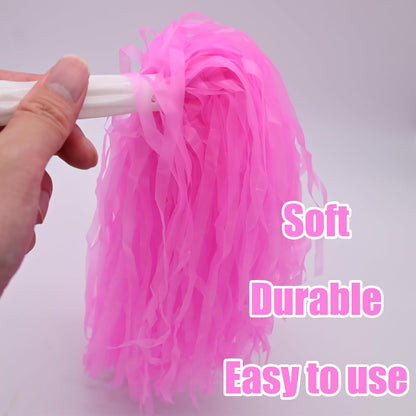 2 Pcs Cheerleading Pom Poms with Handle for Girl Team Spirit Sports Games Dance Outfit (Pink Matte)