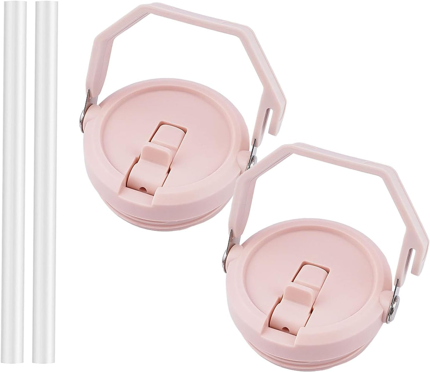 2 Pack 40 oz Tumbler Flip Straw Lid Replacement Fit for 40 oz Stanley Quencher, Leak Proof,Handle On Top,Reusable Tumbler Cover Compatible with 40oz Stanley Quencher (Light Pink)