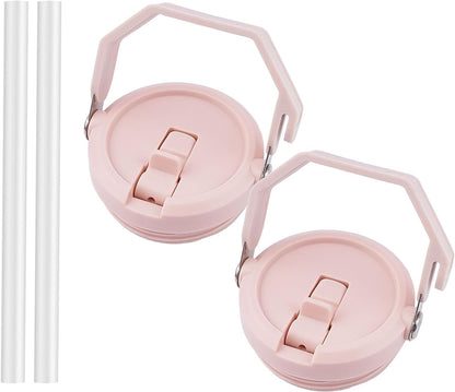 2 Pack 40 oz Tumbler Flip Straw Lid Replacement Fit for 40 oz Stanley Quencher, Leak Proof,Handle On Top,Reusable Tumbler Cover Compatible with 40oz Stanley Quencher (Light Pink)