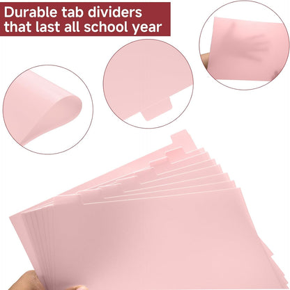 Pink 8-Set Binders Dividers with Tabs, 3-Hole Punch Folder Dividers, Extra Wide 1.3" Writable Index Tabs for College Students, Teachers, Home Office Organization, 8.5x11 Inches Fits Letter Size
