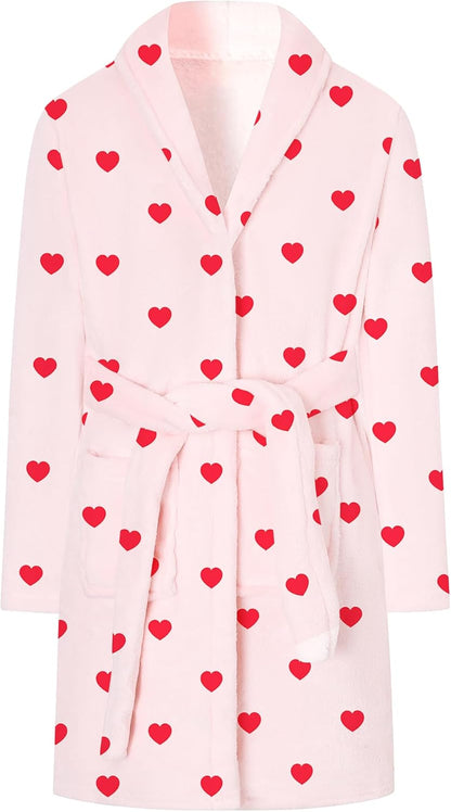 Umeyda Girls Robe, Shawl Collar Fuzzy Fleece Bathrobes with Belt and Pockets for Kids Boys, 2-15 Years