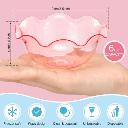 Newtay 50pcs 6oz Small Plastic Dessert Bowls Ice Cream Bowls Reusable Flower Shaped Party Serving Elegant Buffet Serving Cups for Nuts, Salad, Fruit, Snacks and Yogurt (Pink)