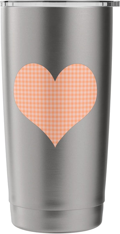 Cute Pastel Coral Peach Plaid Gingham Checkered Pattern Stainless Steel Insulated Tumbler