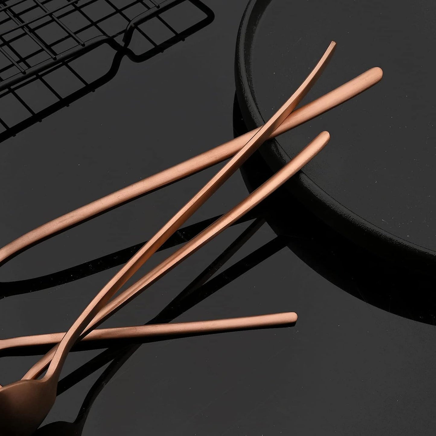 JASHII Modern Design 304 Stainless Steel 5.3" Tea Fork Set,3 prong Small Cake Fruit Forks and 5.4" Coffee Spoons Frosted Handle for Coffee Ice Cream Sugar Parties Events Wedding - Rose Gold