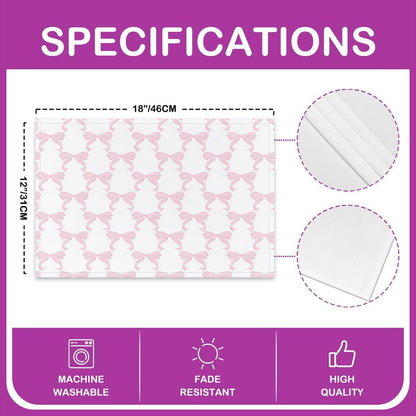 Feelyou Bow Placemats Set of 4 Pink and White Bow Table Mats Bowknot Place Mat for Kitchen Dining Table Party Decor Indoor Outdoor 18"x12" Non-Slip Easy to Clean for Girls