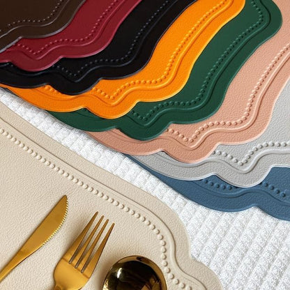Leather Washable Placemats, Beige Thick Faux Leather Heat Resistant Rectangle Shape Table Mats,Waterproof Non-Slip Easy to Clean Place mat for Kitchen Coffee Dining Room Table Set of 6
