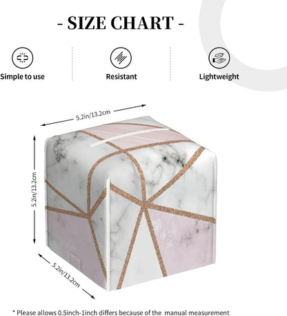 Square Tissue Box Cover, Geometric Marble Pink Stripes Surface Blocks Cracked Pattern Lines PVC Cube Holder with Bottom-Loading for Bathroom, Kitchen & Office
