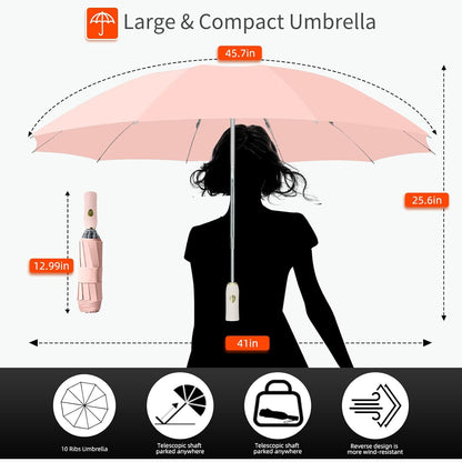 Windproof Inverted Umbrella for Travel, Comapct &Light, Easy Folding&Anti-rebound Rods, Automatic Reverse Umbrellas for Rain, Commute, Daily Use
