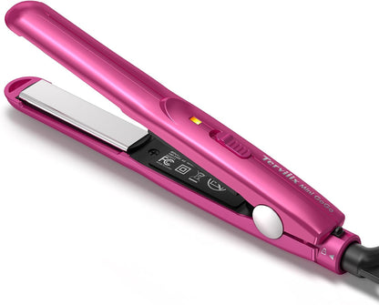 Terviiix Mini Flat Iron for Bangs Short Hair Edges, 1/2 Inch Small Ceramic Hair Straightener and Curler 2-in-1, Travel Flat Iron with Dual Voltage, 430F Fast Heat, Pouch - Pink