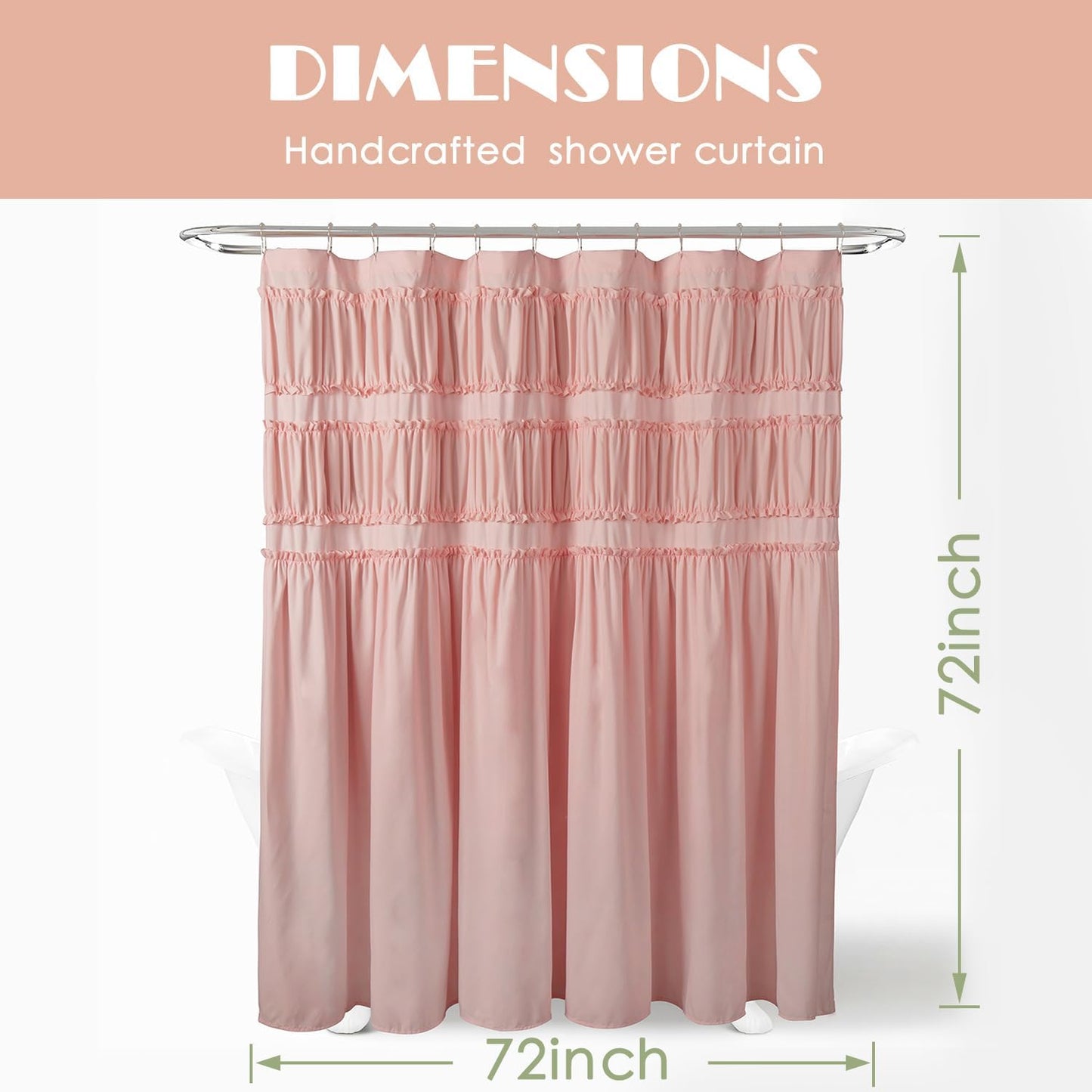 Homechoice Decor Ruched Ruffled Shower Curtain 72" W x 72" H, Peach Pink Microfiber Rustic Decorative Bath Curtain for Bathroom, Farmhouse and Boho Bathroom Décor, Machine Washable (LQ-38)